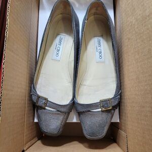Jimmy Choo Suede Womens Ballet Flat - Hematite/Silver 38.5 EU